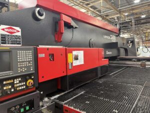 2000 Amada Mdl. Vipros 358 King CNC Turret Punch Press, s/n 38840090, Fanuc Series 18-P CNC Control, 30 Tons, 58 Station Turret, w/ Amada Material Shuttle Loader, Parts Conveyor